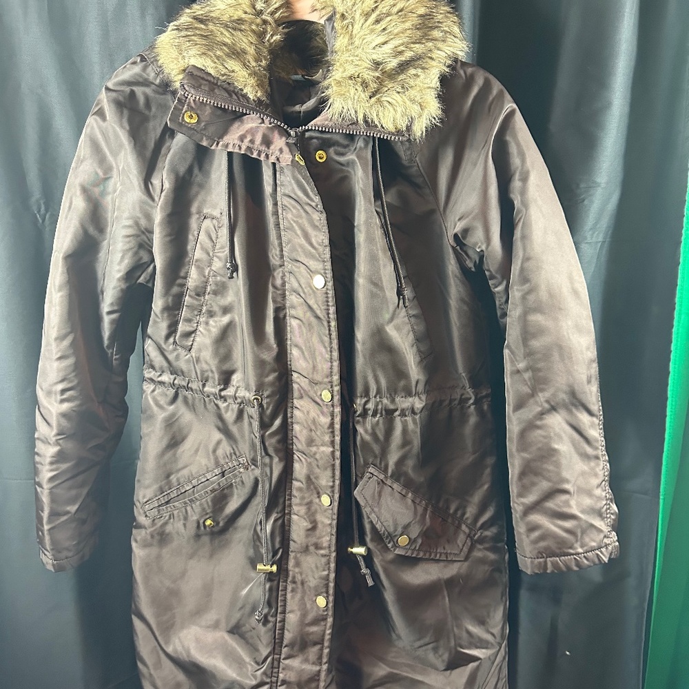 Chocolate winter jacket with fur trim
